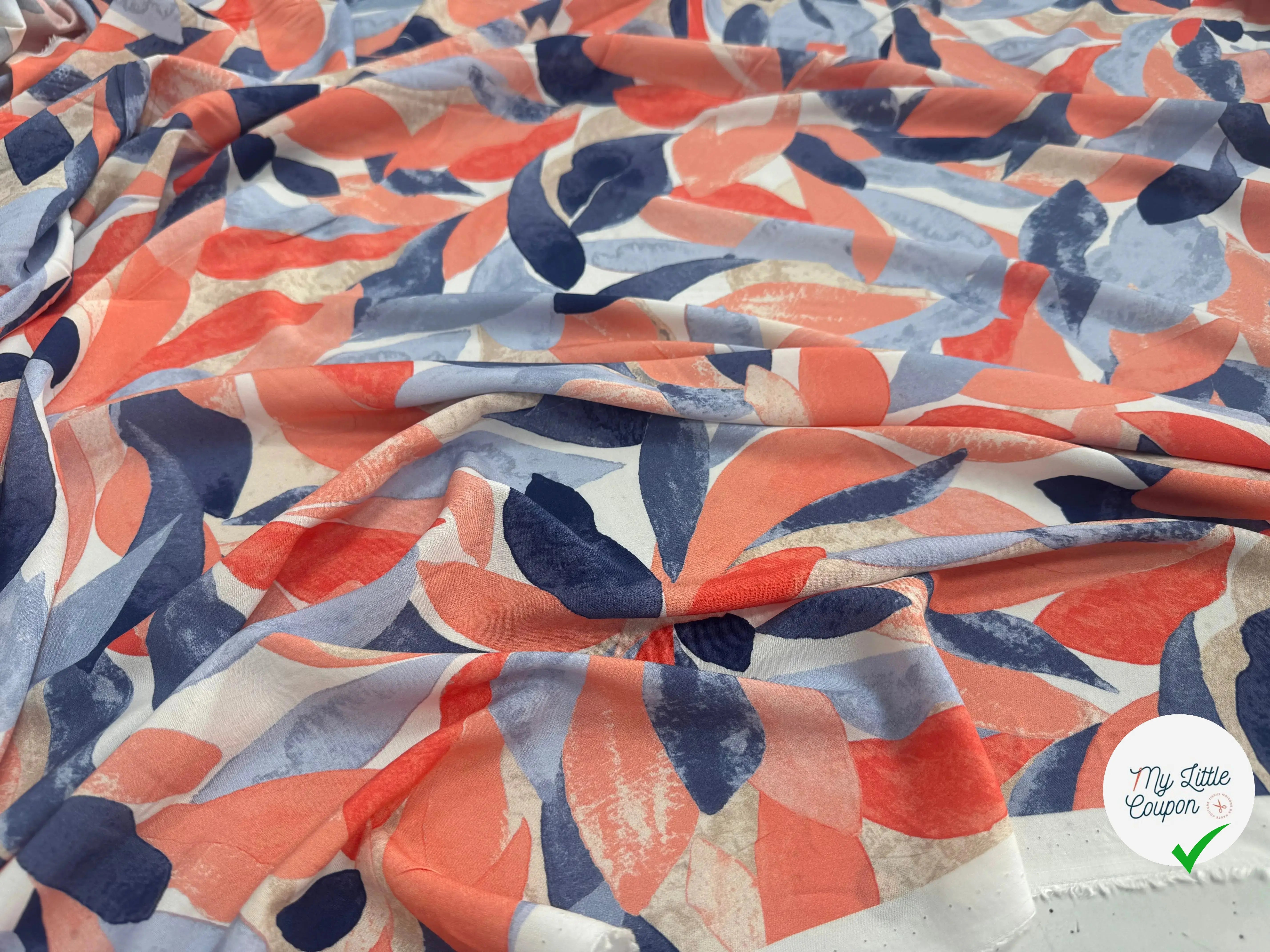 VISCOSE FEUILLAGE PEAU DE PÊCHE PASTEL - My Little Coupon